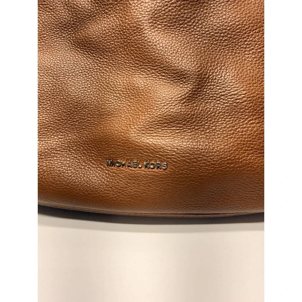 Michael Kors Lupita Large Hobo Bag Cognac Brown Pebbled Leather Crossbody